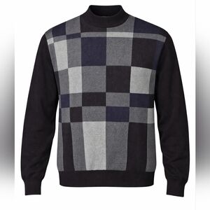 Claiborne Men’s Checkered Knit Sweater Black Gray Purple | Size Large